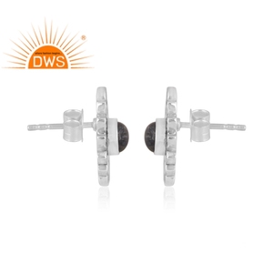 Oxidized 925 Sterling Silver Natural <b>Black</b> Rutile Gemstone <b>Stud</b> <b>Earring</b> For Women Jewelry For Women Gift For Her - Product Image 4