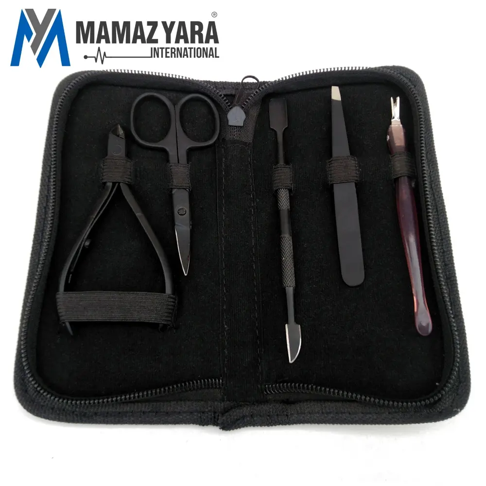 5 peças Kit Manicure Profissional Preto Revestido Conjunto De Instrumentos do Cuidado da Beleza Travel & Grooming Kit MYI-BTY-0045