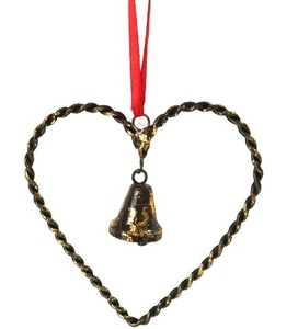 BLACK and GOLD <b>WIRE</b> HEAR METAL WITH BELL HOT SELLING CHRISTMAS DECORATION HANGING ORNAMENT - Product Image 1