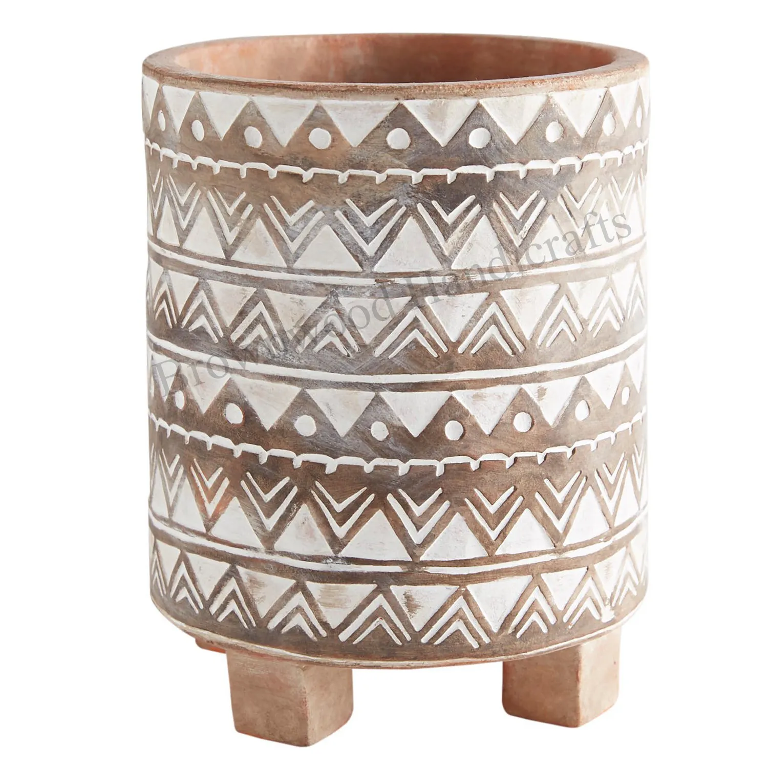 Kayu buatan tangan gaya elegan ukiran tangan putih antik vas berkaki untuk dekorasi | Pot bunga kayu untuk hadiah & penggunaan Dekorasi
