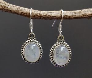 Pendientes colgantes de piedra lunar arcoíris reales, joyería de bisel de plata de ley 925, pendientes de bisel de moda - Product Image 2