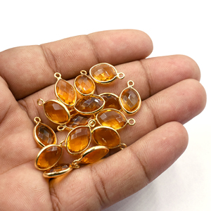 Pendentif en quartz citrine de forme marquise avec sertissage argenté de 15 à 17 mm avec bélière plaqué or - Product Image 4