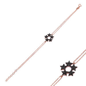 Black Star Zircon Stone Round <b>Charm</b> <b>Bracelet</b> Wholesale Handmade Turkish 925 Sterling <b>Silver</b> Jewelry - Product Image 1