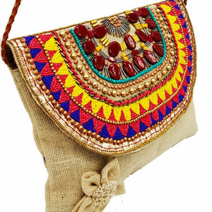 Luxury <b>Beaded</b> Indian Ethnic Festive Clutch <b>Purse</b> for Women with Hand Embroidery - Product Image 2