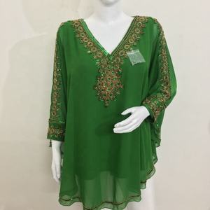 Hot Selling Trendy V-neck Muslim Beaded <b>Sequins</b> Short Kaftan Caftan <b>Top</b> Woman Blouse Free Size <b>Long</b> <b>Sleeve</b> Slim Fit Kaftan <b>Top</b> - Product Image 3