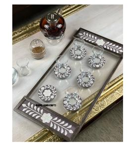 Plateau de service artisanal en bois nacre blanche, 6 pièces, plats et assiettes pour la décoration de l'aïd, plateau de cuisine à offrir, plateaux du RAMADAN - Product Image 2