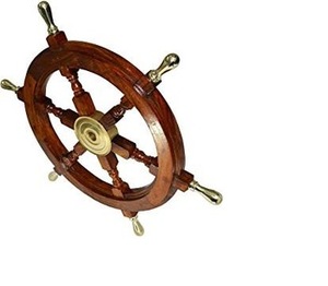 Nautical <b>Ship</b> <b>Wheel</b> With Brass Accents Boat's <b>Wheel</b> Along With Beautiful Brass Knobs (24 Inches) - Product Image 5