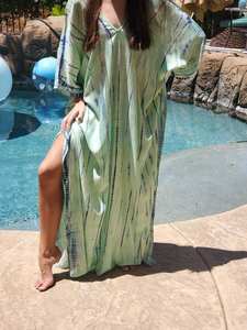 Caftan décontracté pleine longueur pour femmes motif tie dye tissé maillot de bain longueur au sol station balnéaire grande taille commande gratuite - Product Image 5