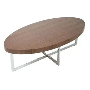Silver Luxury Oval Shape Coffee Table With Wood on Hot Sale