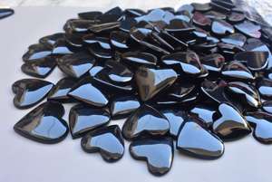 Cabochon de cœur en Onyx noir, pierre précieuse ample en forme de cœur, cristal - Product Image 2