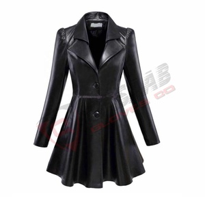 Gabardina de cuero impermeable verde oscuro, moda personalizada para mujer, ropa de calle de invierno, ropa de abrigo de cuero para mujer, abrigo largo - Product Image 2