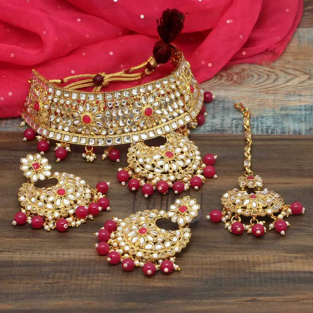 Wedding Collection Assorted Color Kundan Necklace Set