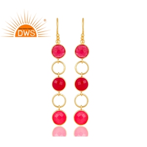 Ins — boucles d'oreilles pendantes en argent Sterling 925 plaqué or 18k, bijou en pierre précieuse de calcédoine rose, fabrication - Product Image 2