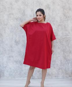 O-Neck Loose Fit Mini Dress Pockets Short Sleeve Formal Solid Crepe Women's Dress Summer Breathable Style - Product Image 3