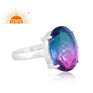 Custom Jewelry Manufacturer Latest Design Fine Sterling Silver Natural Bio Tourmaline Doublet <b>Quartz</b> Gemstone Stackable <b>Ring</b> - Product Image 3