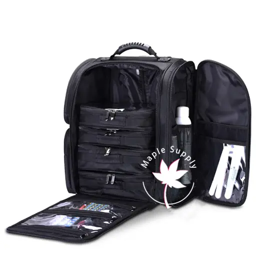 Nylon Zwart Rollende Make-Up Artistieke Case Opvouwbare Trolley Professionele Cosmetische Case Draagbaar Met Opbergtas