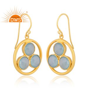925 argent Sterling 18K plaqué or naturel Aqua calcédoine pierres précieuses crochet boucle d'oreille pour femmes bijoux pour femmes cadeau pour elle - Product Image 2