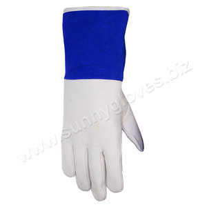 Premium grano de piel de cabra de soldador guantes con azul de cuero de esposas - Product Image 3