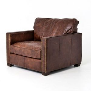 Sofá Individual Reclinable de Cuero Genuino Estilo Industrial y Vintage para Sala de Estar - Product Image 1