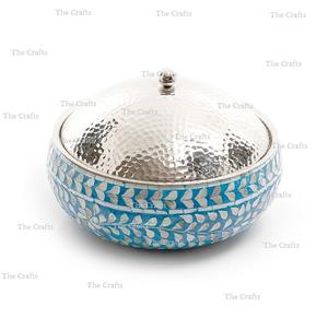 Marmite en acier inoxydable martelé avec nacre forme ronde marmite en Inde - Product Image 1