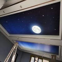 Techo Falso Decorativo con Diseño de Cielo Estrellado Impreso con UV, Techo de Fibra Óptica con Diseño Espacial, Techo Extensible de PVC con Impresión de Cielo