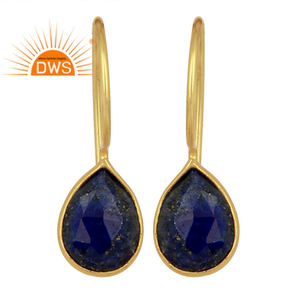 Lapislázuli Piedra preciosa Chapado en oro Plata esterlina Gancho Pendiente Proveedor de joyas Colección clásica - Product Image 1