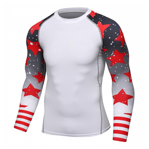Men's Long Sleeve Rash Guard Compression Shirt With American Flag Stars And Stripes <b>Print</b> Quick Dry For <b>Surfing</b> - Product Image 1