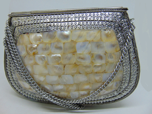 Pearl Mosaic Studed Evening Clutch <b>Bag</b> Purse Gold Chain Light Flower Customized Lowellcraft.com BRC06309 Flap - Product Image 2