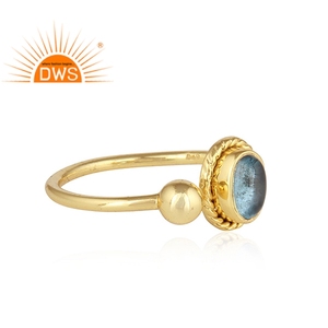 แหวนพลอยโทแพซชุบทอง925สีฟ้าคอลเลกชันวินเทจของสะสมอันประณีต - Product Image 2