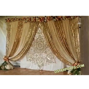 Royal Wedding Heavy Embroidered Backdrop <b>Curtains</b> Wedding White Gold Embroidered Backdrops Muslim Walima Stage Backdrop - Product Image 1
