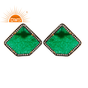 Pendientes de Botón de Aventurina Verde, Chapados en Oro de 18k, Plata 925, Joyería de Moda, Proveedor de Joyería, Colección Clásica - Product Image 1