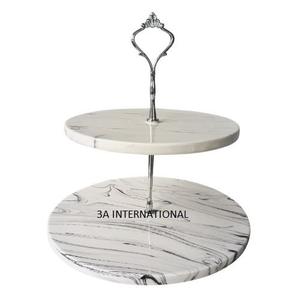 Support de gâteau en marbre à 2 niveaux de qualité supérieure serveur de dessert en métal pour le décor de table de dîner pour le support de célébrations d'anniversaire - Product Image 1