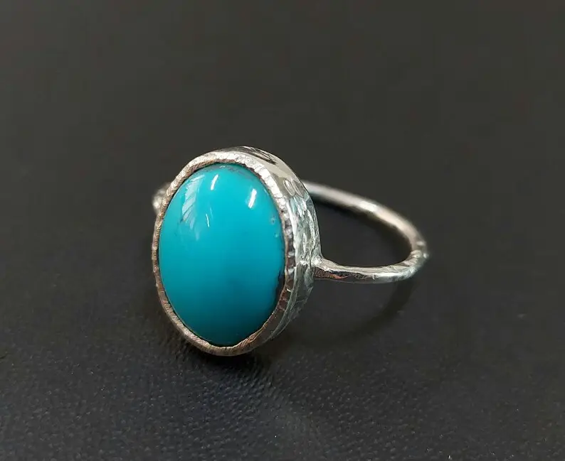 Hammered thin arizona turquoise 925 Silver ring