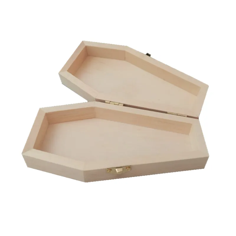 Незаконченная деревянная коробка для гробов с откидной крышкой миниатюрные деревянные ящики для гробов пустые защелки деревянная шкатулка поделки ювелирные изделия Подарочная коробка