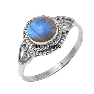 Anillos de latón chapados en plata de diseñador vintage con forma redonda de cristal surtido, joyería bonita, anillo bohemio hecho a mano, joyería al por mayor - Product Image 1