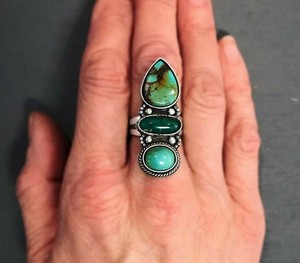 Bague en pierre précieuse naturelle, argent Sterling 925, turquoises, superbe bijou de déclaration - Product Image 1