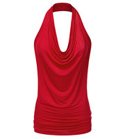 Robe mini en mousseline de soie sans manches, col halter, froncée, unie, taille naturelle, lavable, anti-plis, de haute qualité, personnalisée OEM pour femme