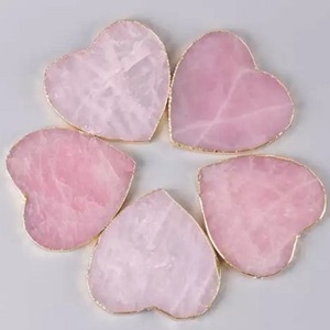 natural crystal healing stone agate gemstone pink <b>rose</b> quartz healing heart shape gemstone natural coaster with <b>gold</b> trim - Product Image 2