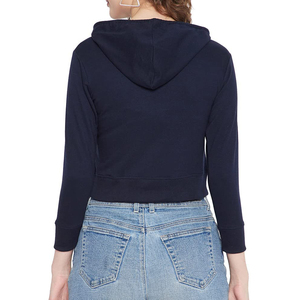 Sudadera corta con forro polar para mujer, Top corto con capucha y hombros al descubierto - Product Image 5