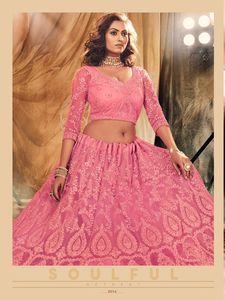 Lehenga Choli สีชมพู,งานปักสวยหรูสำหรับเจ้าสาว Lehenga Dimond และ Embroidary - Product Image 4