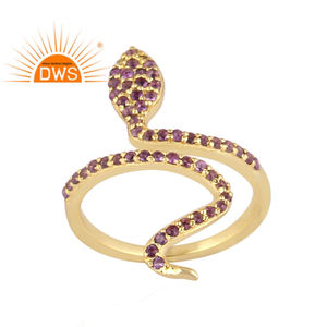 High Quality Natural Amethyst And Peridot Gemstone 18k Gold Plated 925 Sterling <b>Silver</b> <b>Snake</b> <b>Ring</b> Jewelry Wholesaler - Product Image 2