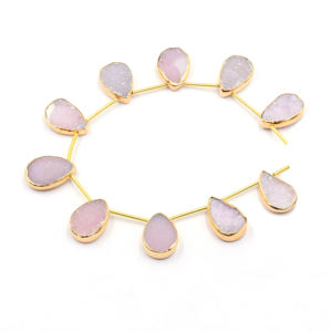 Cuentas de Druzy Rosa en Forma de Pera con Bisel Plateado de 17 a 19 mm, Chapadas en Oro, Perforadas en la Parte Superior, Hilo de 10 Cuentas - Product Image 5