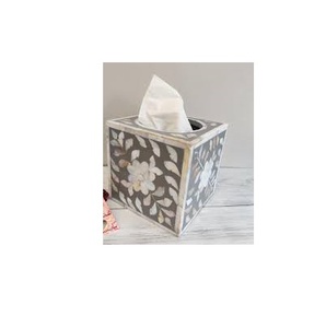 Porte-mouchoirs en incrustation d'os et pièce de conception de fleur de couleur grise et de vadrouille pour produit Offre Spéciale - Product Image 1