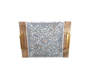 Ramadan Style arabe spécial taille et couleur personnalisables incrustation de nacre en bois décor à la maison vadrouille plateau de service fabriqué en Inde - Product Image 5