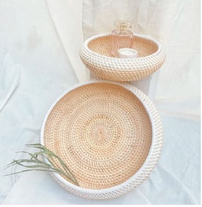 Bandeja de Servicio Redonda de Ratán Marrón Claro Clásica, Vajilla Perfecta para Bodas, Hoteles, Cocina, Accesorios Elegantes - Product Image 5