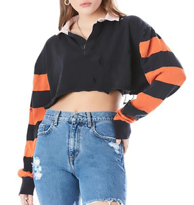OEM New Crop <b>Top</b> Striped Full Sleeves Turn Down Collar Casual Wear For Ladies - Product Image 2