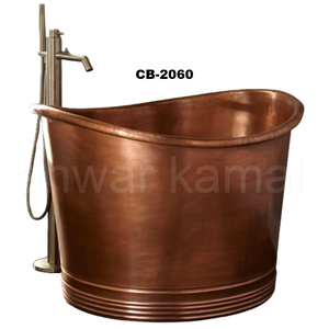 Antique Copper Handmade Impressive Round Double <b>Slipper</b> Copper Soaking Bath Tub for Hotel Villa & Home - Product Image 1
