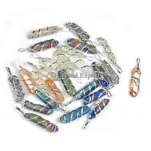 Buy Online <b>Sterling</b> <b>Silver</b> Classic Themed Healing Mix Aura Crystal <b>Wire</b> Wrap Pendants - Product Image 1