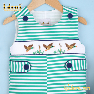 Baby Boy Smocked Romper with <b>Duck</b> Embroidery Spandex/Cotton Winter Luxury OEM/ODM Kids Clothing Button Closure-BB1732 - Product Image 4