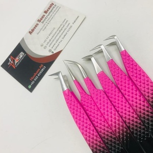 Pinzas de pestañas profesionales Ombre de dos tonos rosa y negro Agarre de diamante Acero inoxidable sostenible con punta puntiaguda - Product Image 6
